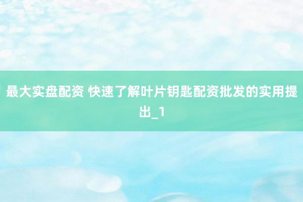 最大实盘配资 快速了解叶片钥匙配资批发的实用提出_1