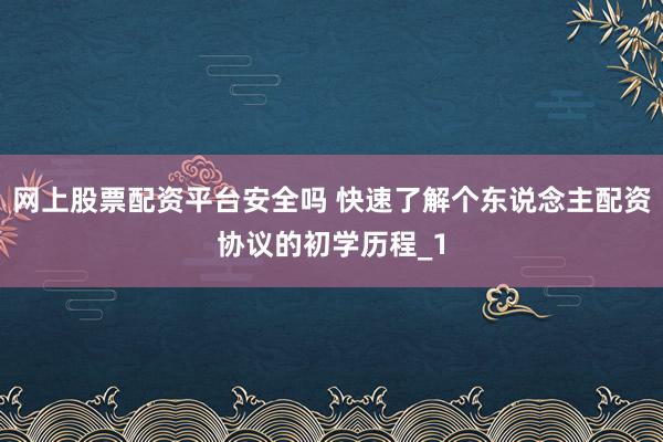 网上股票配资平台安全吗 快速了解个东说念主配资协议的初学历程_1