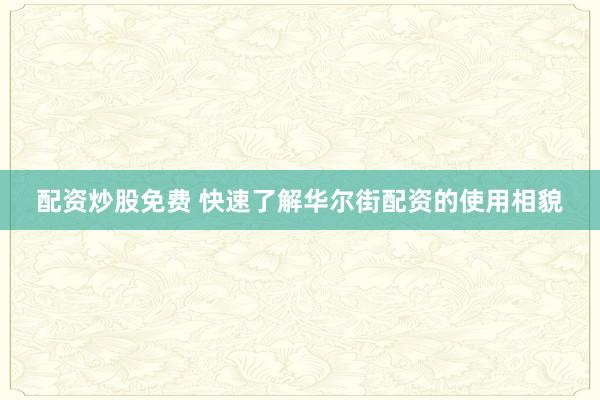 配资炒股免费 快速了解华尔街配资的使用相貌