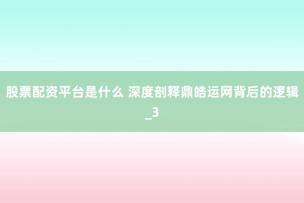 股票配资平台是什么 深度剖释鼎皓运网背后的逻辑_3