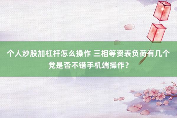 个人炒股加杠杆怎么操作 三相等资表负荷有几个党是否不错手机端操作？