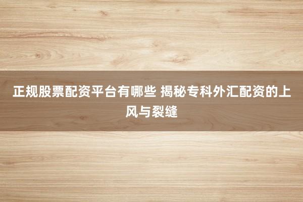 正规股票配资平台有哪些 揭秘专科外汇配资的上风与裂缝