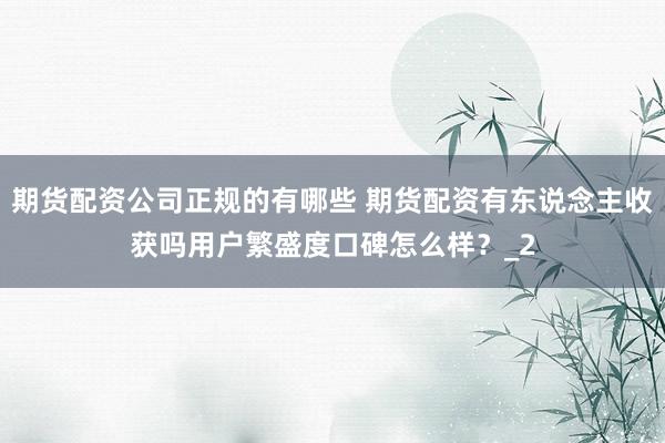 期货配资公司正规的有哪些 期货配资有东说念主收获吗用户繁盛度口碑怎么样？_2