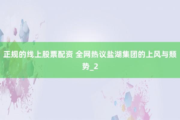 正规的线上股票配资 全网热议盐湖集团的上风与颓势_2
