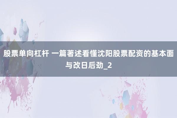 股票单向杠杆 一篇著述看懂沈阳股票配资的基本面与改日后劲_2