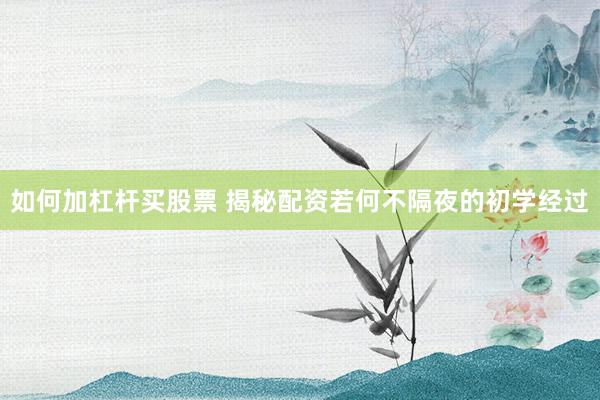 如何加杠杆买股票 揭秘配资若何不隔夜的初学经过